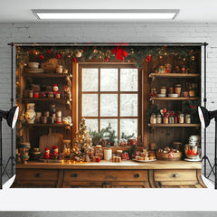 Aperturee - Aperturee Festive Christmas Vibe Wooden Retro Kitchen Backdrop