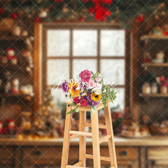 Aperturee - Aperturee Festive Christmas Vibe Wooden Retro Kitchen Backdrop