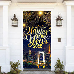 Aperturee - Aperturee Festive City Night Happy New Year 2025 Door Cover