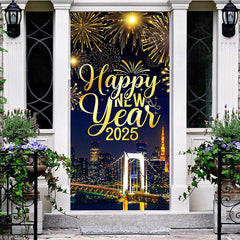 Aperturee - Aperturee Festive City Night Happy New Year 2025 Door Cover