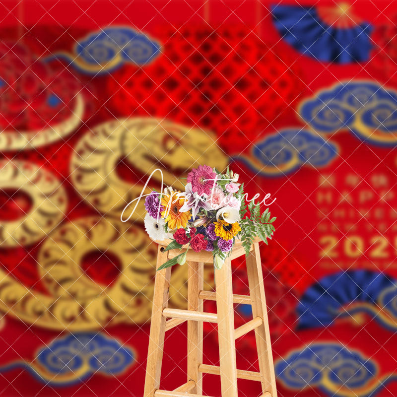 Aperturee - Aperturee Festive Cloud Pattern Red Chinese New Year Backdrop