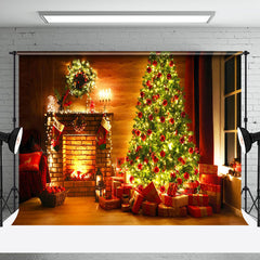 Aperturee - Aperturee Festive Fireplace Tree Gifts Cozy Christmas Backdrop