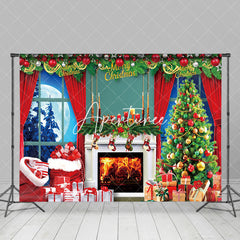 Aperturee - Aperturee Festive Fireplace Tree Window Christmas Backdrop