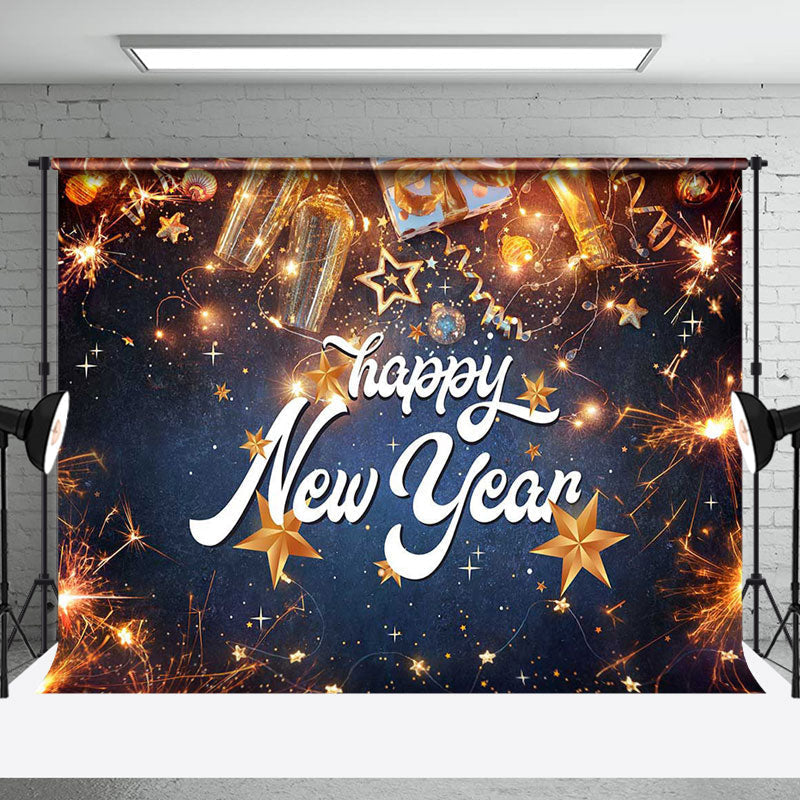 Aperturee - Aperturee Festive Gold Sparks Flicker Happy New Year Backdrop