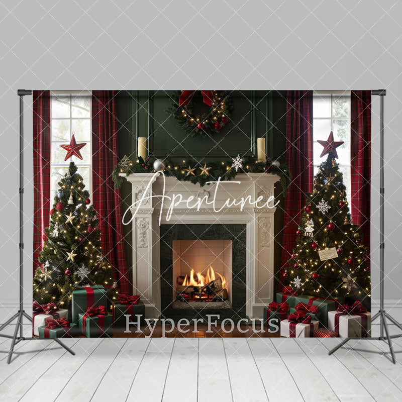 Aperturee - Aperturee Festive Green Red Fireplace Christmas Vibe Backdrop