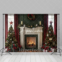 Aperturee - Aperturee Festive Green Red Fireplace Christmas Vibe Backdrop