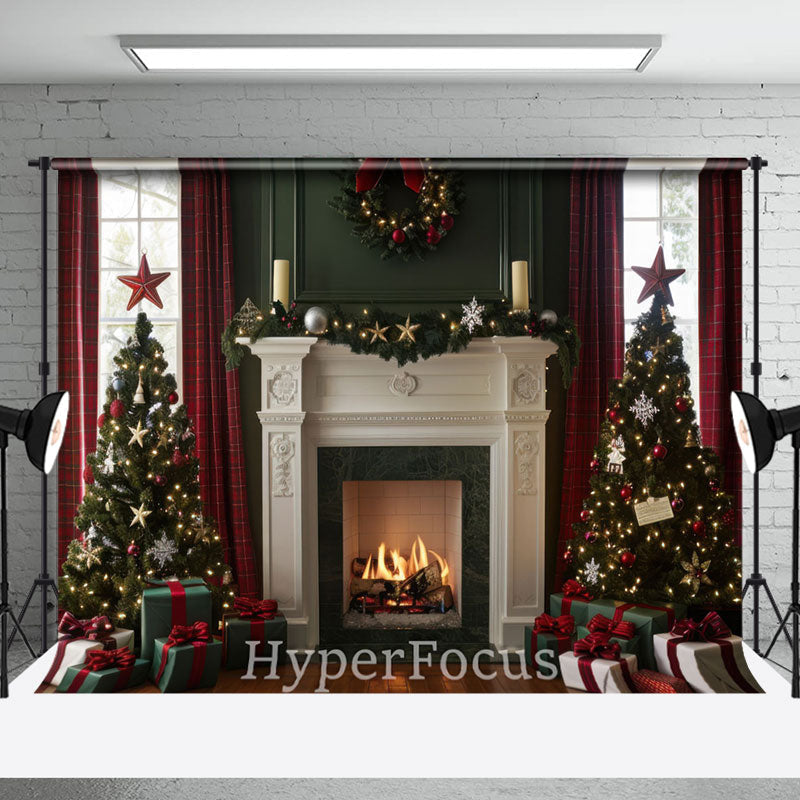 Aperturee - Aperturee Festive Green Red Fireplace Christmas Vibe Backdrop