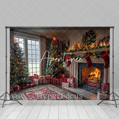 Aperturee - Aperturee Festive Indoor Room Fireplace Tree Christmas Backdrop