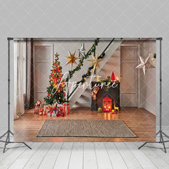 Aperturee - Aperturee Festive Indoor Stairs Christmas Tree Mat Backdrop