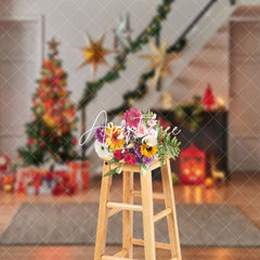 Aperturee - Aperturee Festive Indoor Stairs Christmas Tree Mat Backdrop