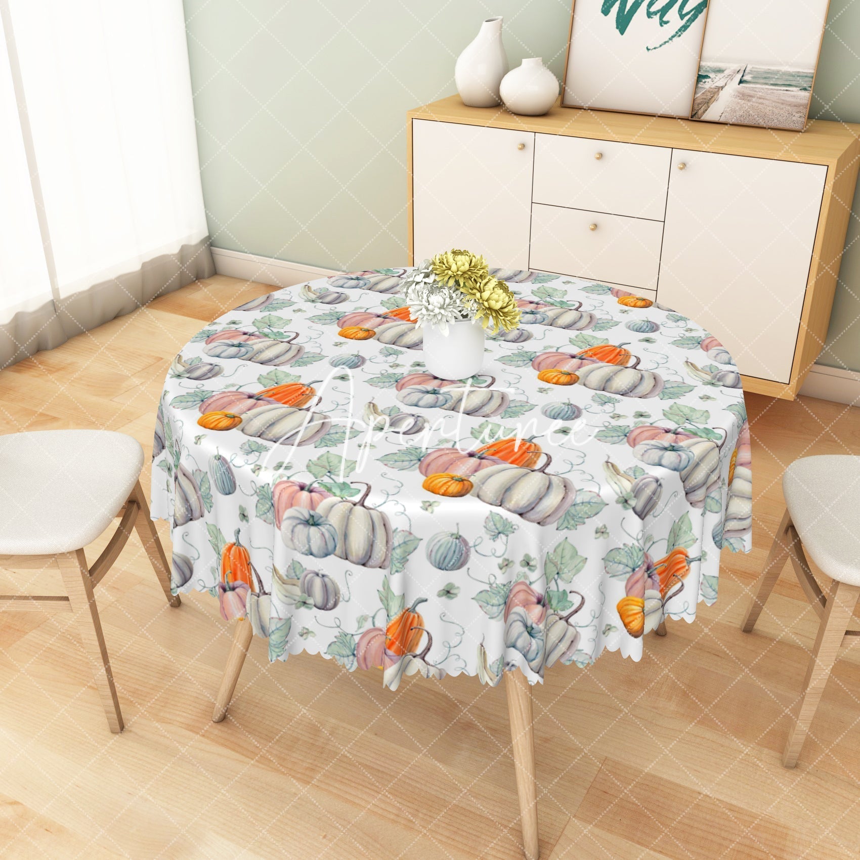 Aperturee - Aperturee Festive Pumpkin Leaf Autumn Rectangle Tablecloth