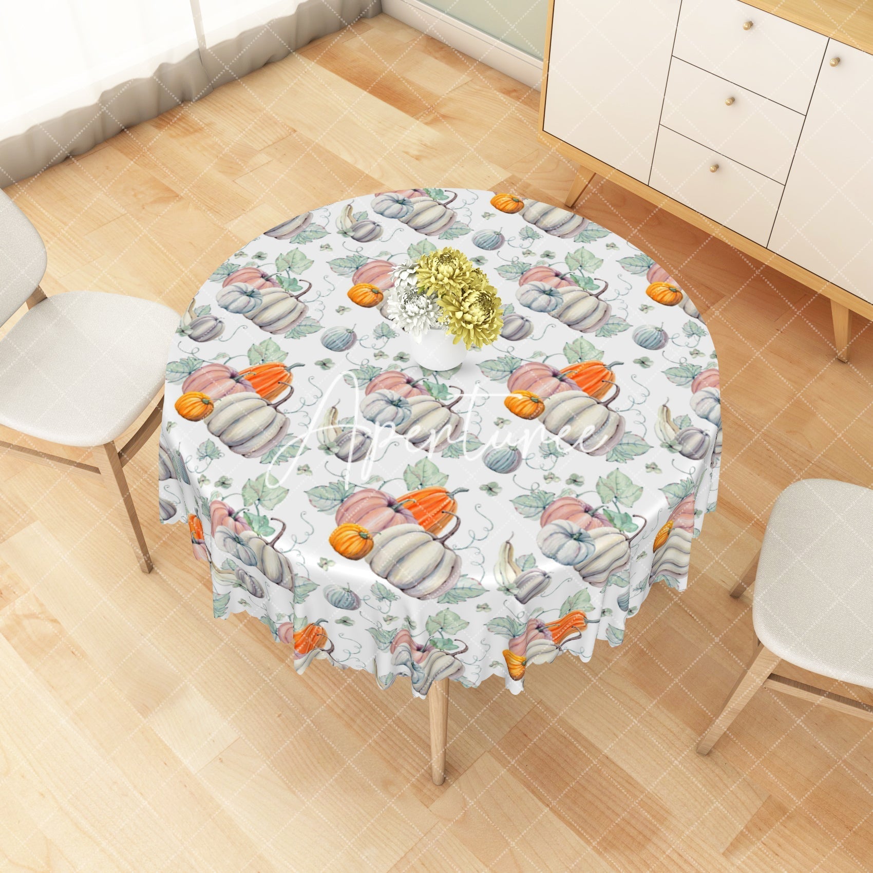 Aperturee - Aperturee Festive Pumpkin Leaf Autumn Rectangle Tablecloth