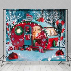 Aperturee - Aperturee Festive Red Camper Van Forest Merry Xmas Backdrop