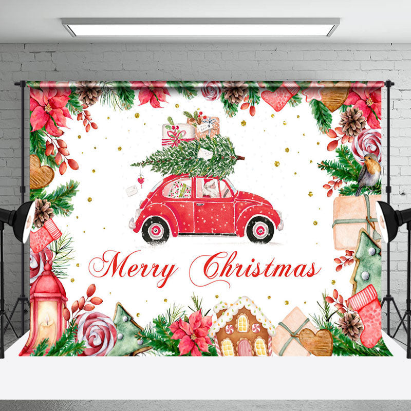 Aperturee - Aperturee Festive Red Car Santa Claus Merry Christmas Backdrop