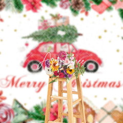 Aperturee - Aperturee Festive Red Car Santa Claus Merry Christmas Backdrop