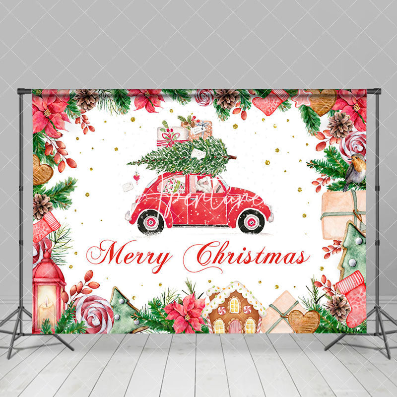 Aperturee - Aperturee Festive Red Car Santa Claus Merry Christmas Backdrop