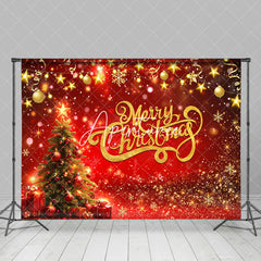 Aperturee - Aperturee Festive Red Gold Gifts Tree Bells Christmas Backdrop