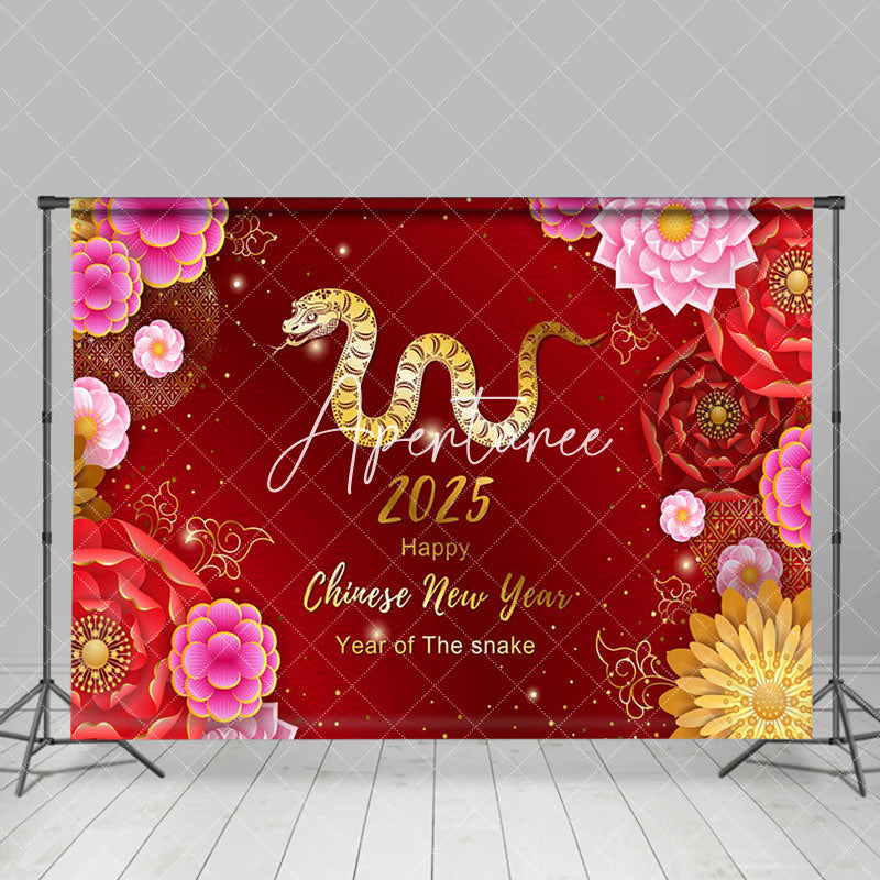 Aperturee - Aperturee Festive Red Gold Snake 2025 Happy New Year Backdrop