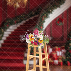 Aperturee - Aperturee Festive Red Stairs Gifts Trees Christmas Backdrop