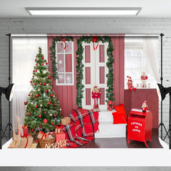 Aperturee - Aperturee Festive Red Walls Tree Gifts And Post Box Backdrop