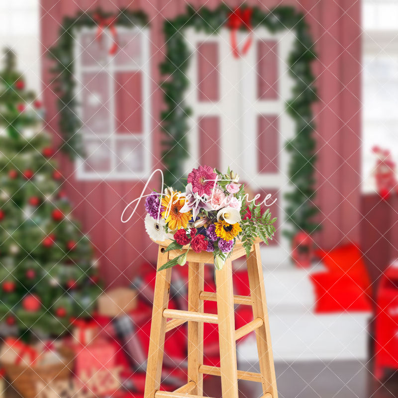 Aperturee - Aperturee Festive Red Walls Tree Gifts And Post Box Backdrop