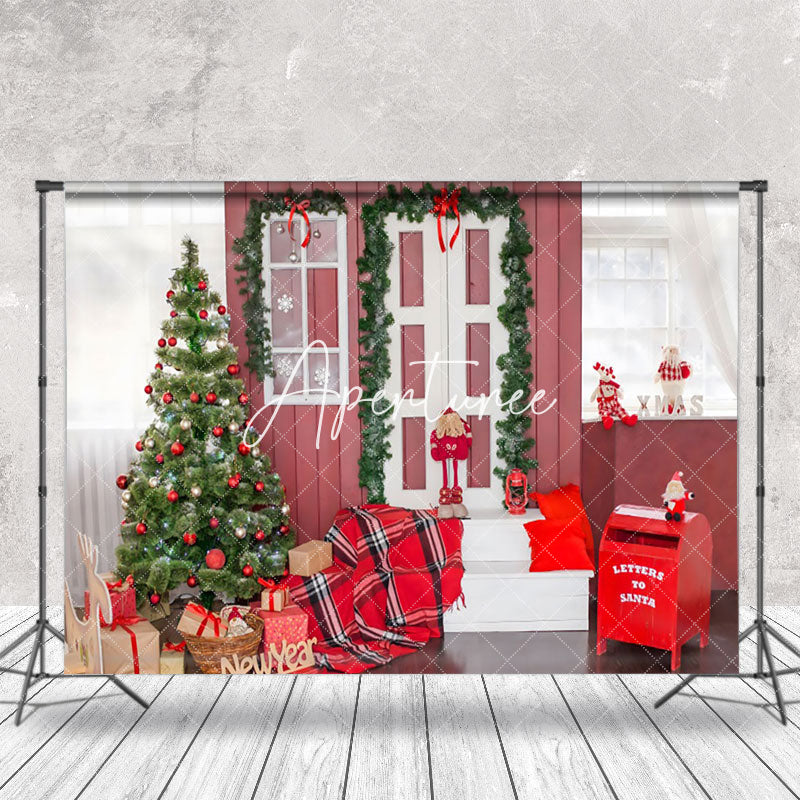 Aperturee - Aperturee Festive Red Walls Tree Gifts And Post Box Backdrop