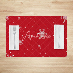 Aperturee - Aperturee Festive Red White Snow Christmas Set Of 4 Placemats