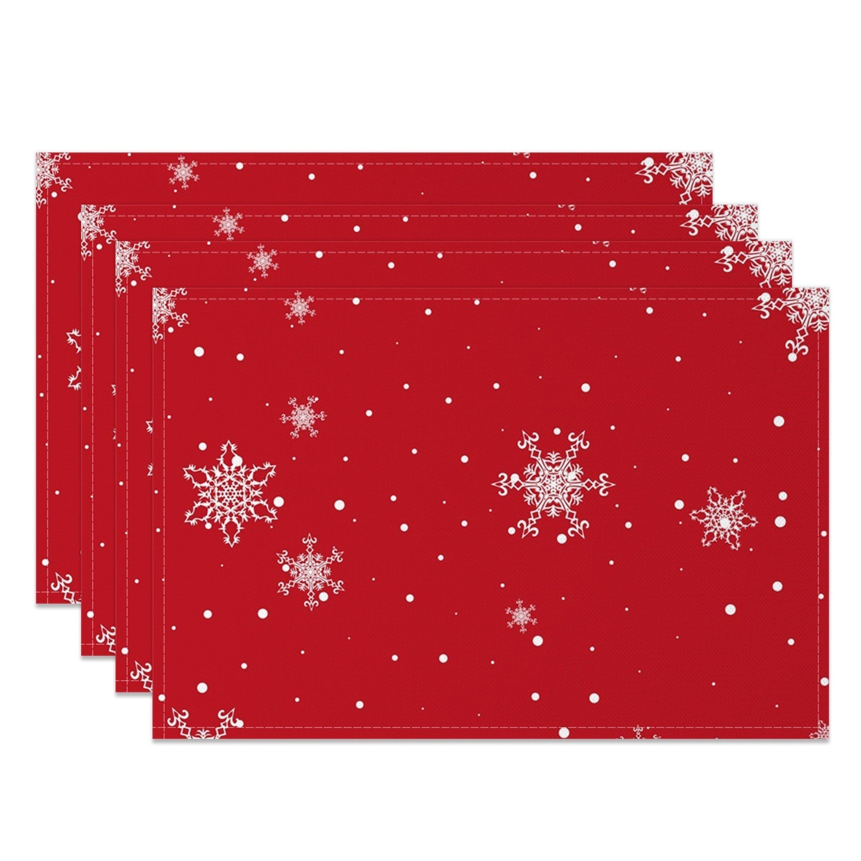 Aperturee - Aperturee Festive Red White Snow Christmas Set Of 4 Placemats