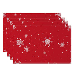 Aperturee - Aperturee Festive Red White Snow Christmas Set Of 4 Placemats