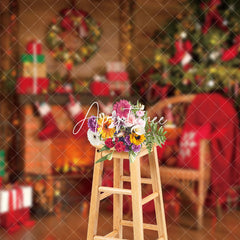 Aperturee - Aperturee Festive Red Wooden Room Fireplace Christmas Backdrop