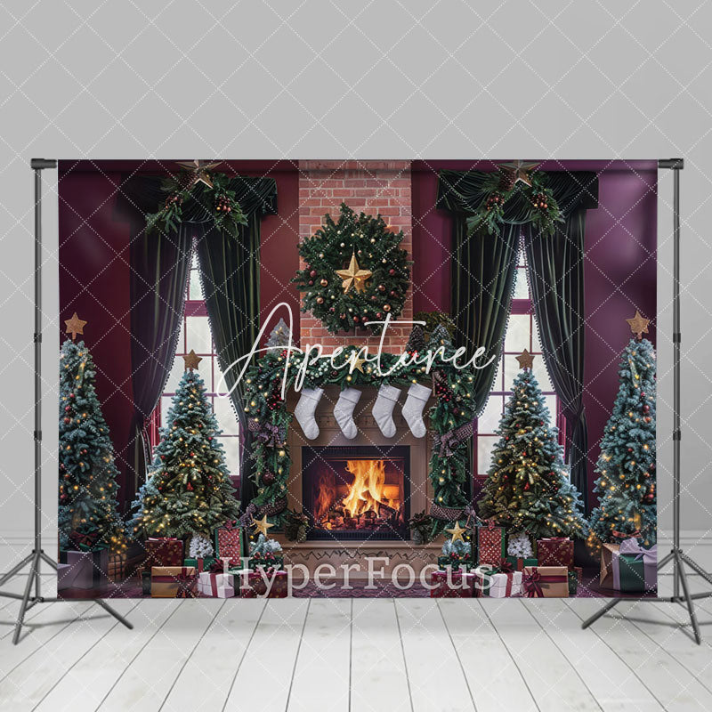 Aperturee - Aperturee Festive Retro Room Xmas Tree Christmas Vibe Backdrop