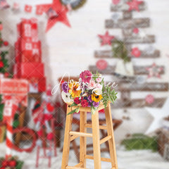 Aperturee - Aperturee Festive Santa Bricks Room Tree Christmas Backdrop