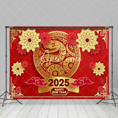 Aperturee - Aperturee Festive Snake Year 2025 Red And Gold New Year Backdrop