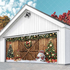 Aperturee - Aperturee Festive Snow Wood Barn Door Xmas Garage Door Banner