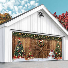 Aperturee - Aperturee Festive Snow Wood Barn Door Xmas Garage Door Banner