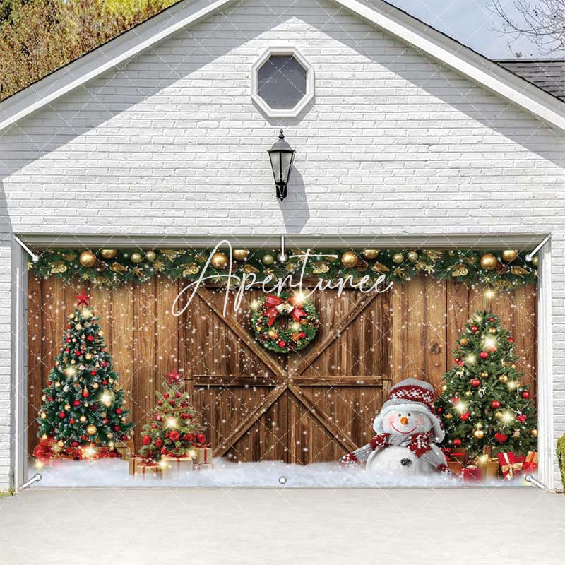 Aperturee - Aperturee Festive Snow Wood Barn Door Xmas Garage Door Banner