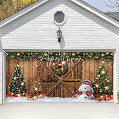 Aperturee - Aperturee Festive Snow Wood Barn Door Xmas Garage Door Banner