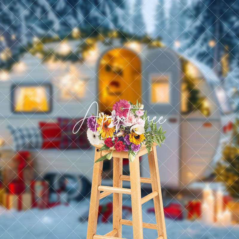 Aperturee - Aperturee Festive Snowy Camper Van Gifts Cozy Winter Backdrop