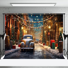 Aperturee - Aperturee Festive Snowy Town Street Lights Christmas Backdrop