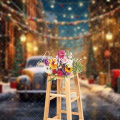 Aperturee - Aperturee Festive Snowy Town Street Lights Christmas Backdrop