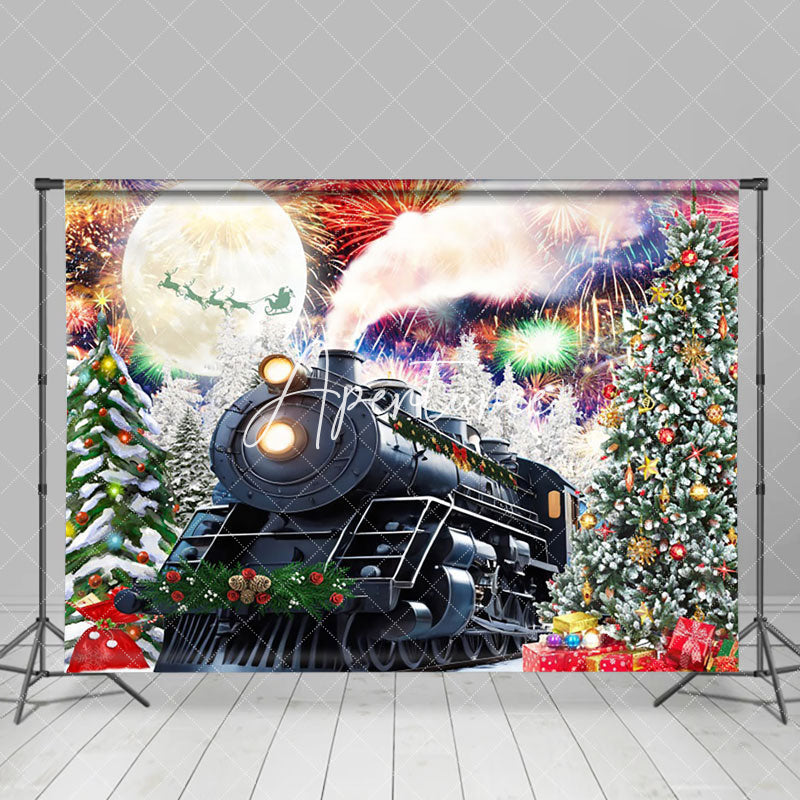 Aperturee - Aperturee Festive Sparkle Train Xmas Trees Christmas Backdrop