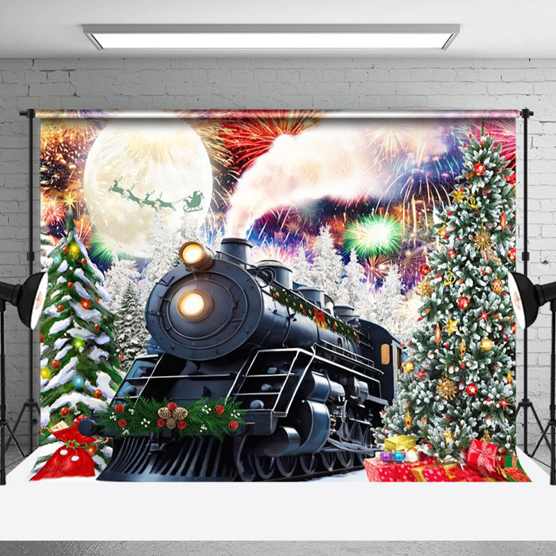 Aperturee - Aperturee Festive Sparkle Train Xmas Trees Christmas Backdrop