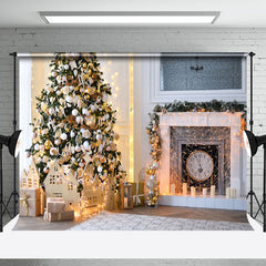 Aperturee - Aperturee Festive Sweet Home Tree Fireplace Christmas Backdrop