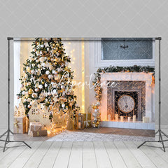 Aperturee - Aperturee Festive Sweet Home Tree Fireplace Christmas Backdrop