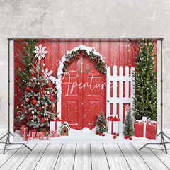 Aperturee - Aperturee Festive Tree Red Wood Door Fence Christmas Backdrop