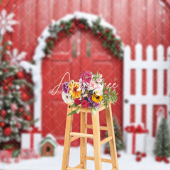 Aperturee - Aperturee Festive Tree Red Wood Door Fence Christmas Backdrop