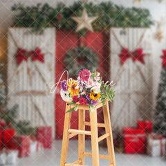 Aperturee - Aperturee Festive White Red Wood Door Christmas Vibe Backdrop