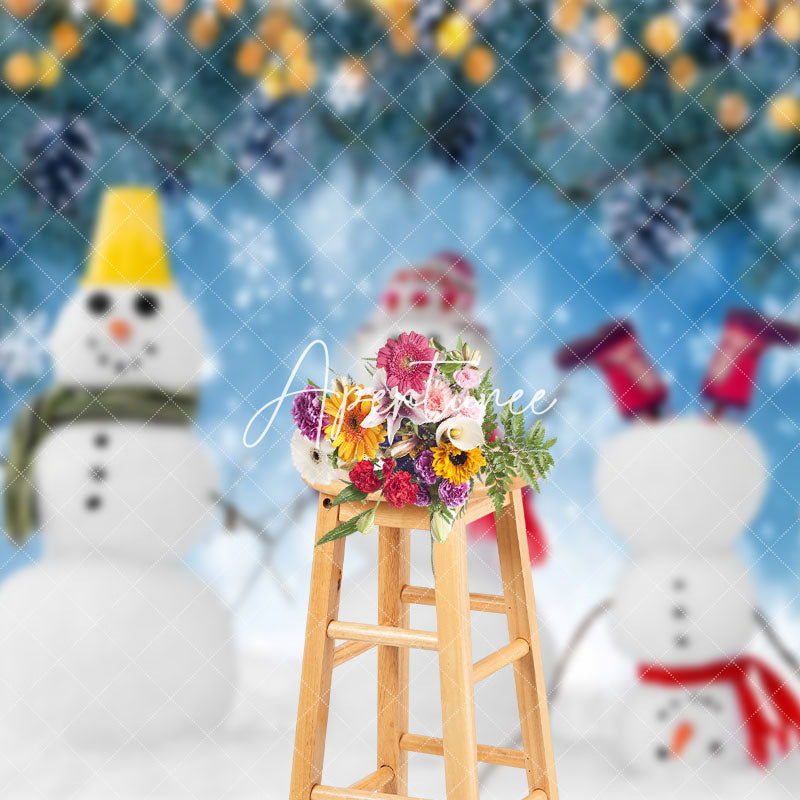 Aperturee - Aperturee Festive Winter Wonderland Snowmen White Backdrop