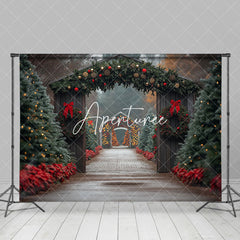 Aperturee - Aperturee Festive Wood Door Pine Trees Path Christmas Backdrop