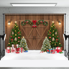 Aperturee - Aperturee Festive Wooden Door Xmas Trees Christmas Backdrop